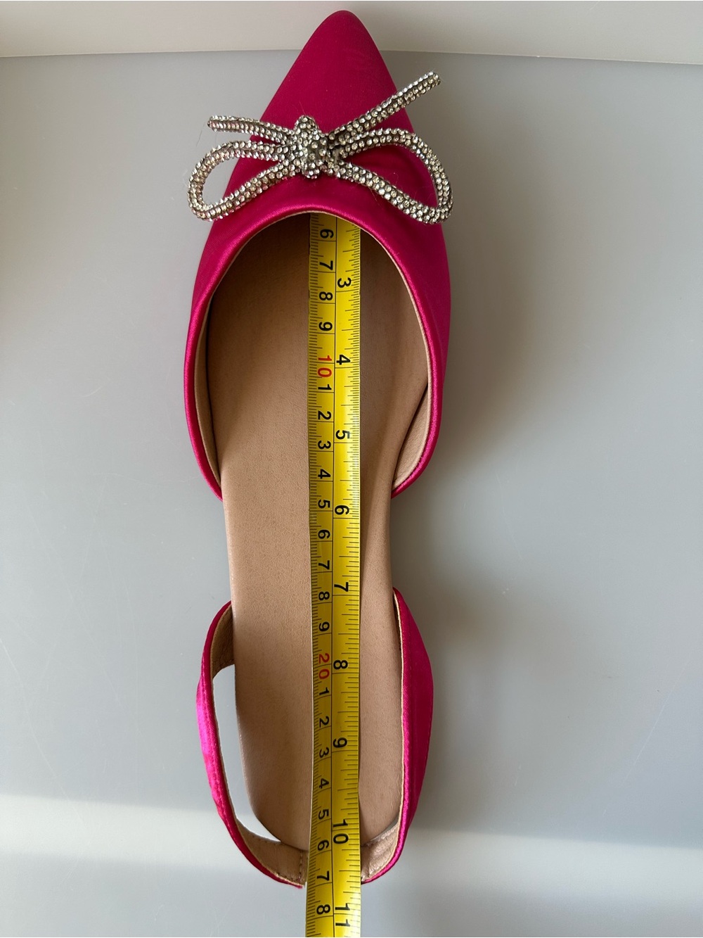 SHEIN Fuchsia Pink Satin Rhinestone Bow Slingback Flats - Picture 6 of 6